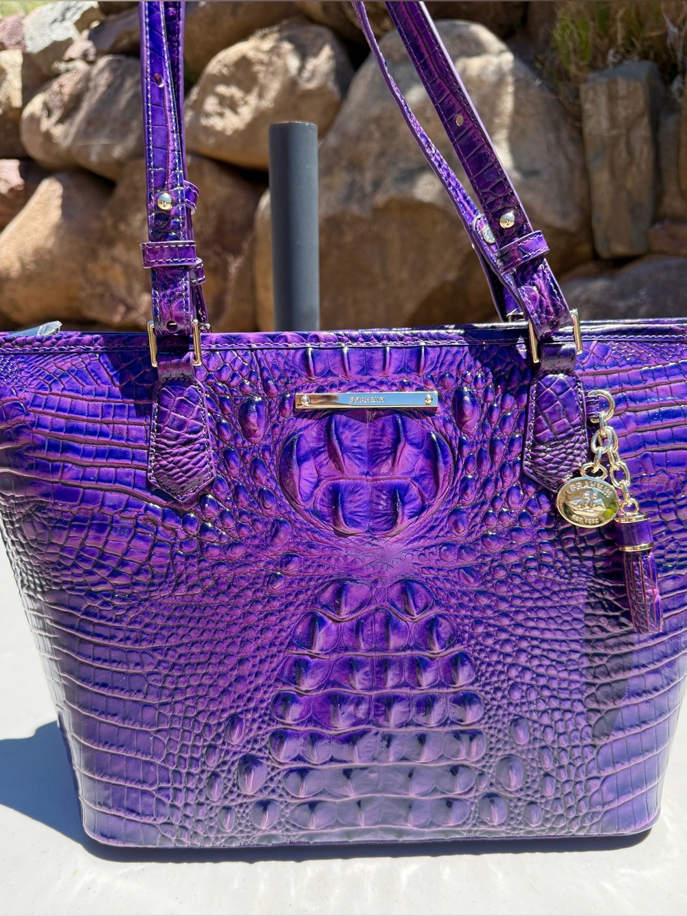 HTF Royal  Purple Brahmin medium Asher Embossed Croc Tote nwt